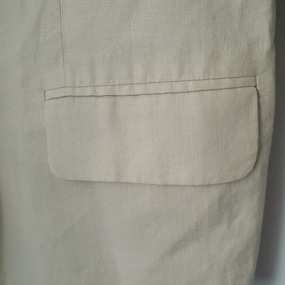 Vintage Linen Blazer Placket By English Designer Collared Neutral Pockets Preppy - Picture 7 of 11